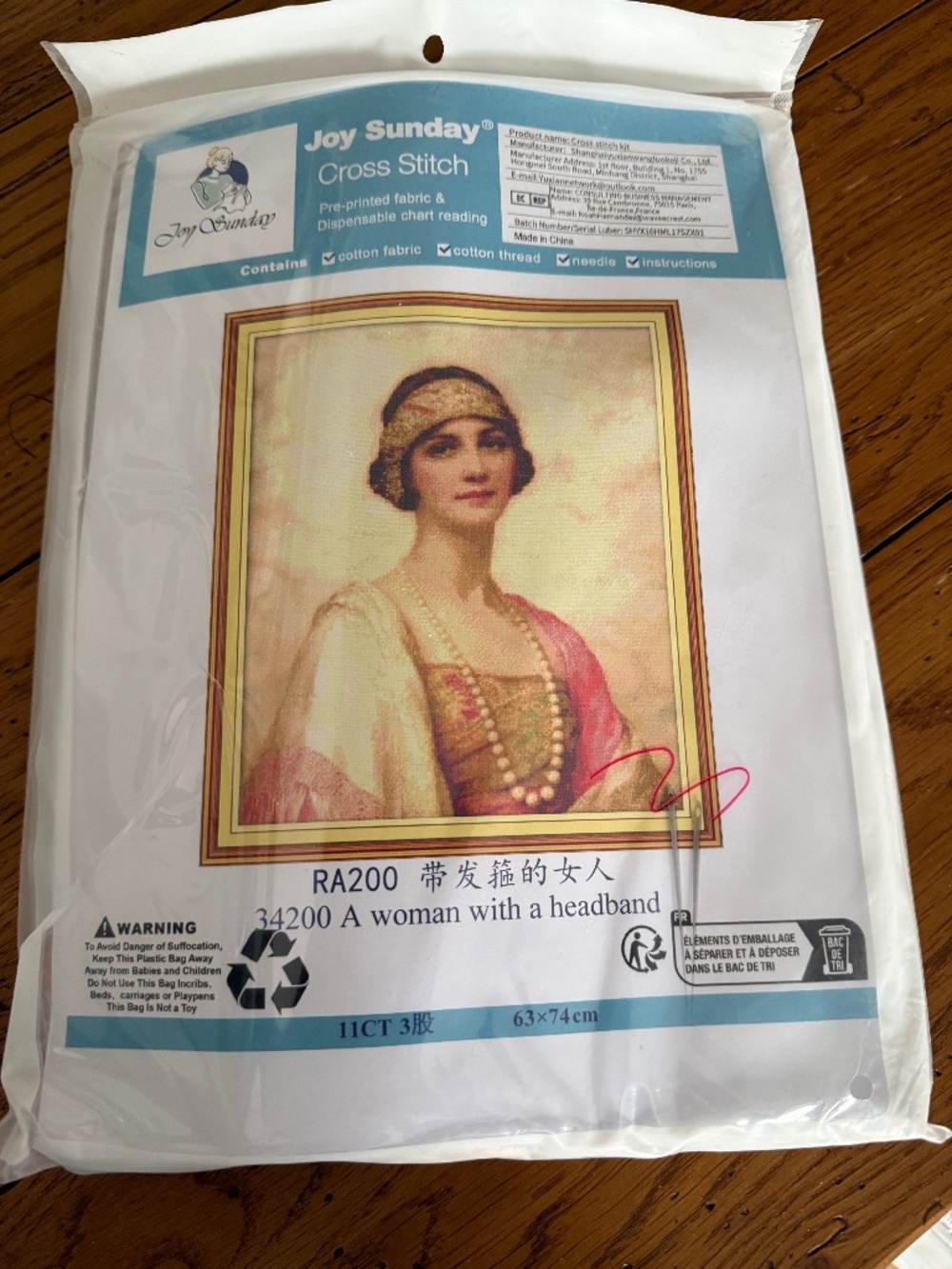 Woman w/ Headband Joy Sunday Pre-Printed Cross Stitch Kit 11ct Aida - NEW